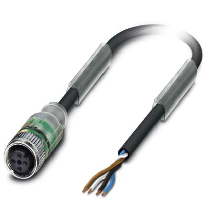 Phoenix Contact M12 Cordset; SAC-4P-10.0-PUR/M12FS-2L; Female Straight; 4-Pin; 4-Wire; 10m PUR Cable; w/ LEDs